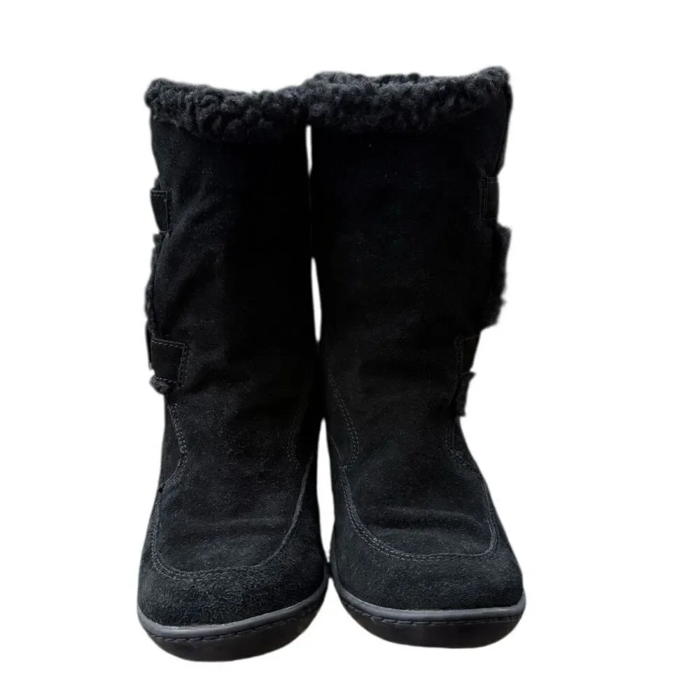 Steve Madden Women’s Suede Boots Side Buckles Fleece Lined Sz. 10.5 Black